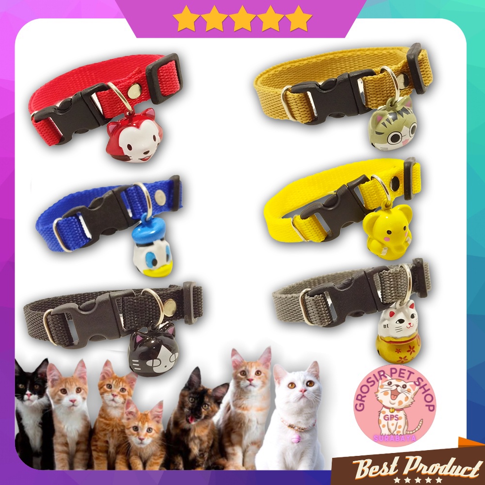 Kalung Kucing Polos Lonceng Karakter / Aksesoris Kalung Kucing / Collar Kucing Polos