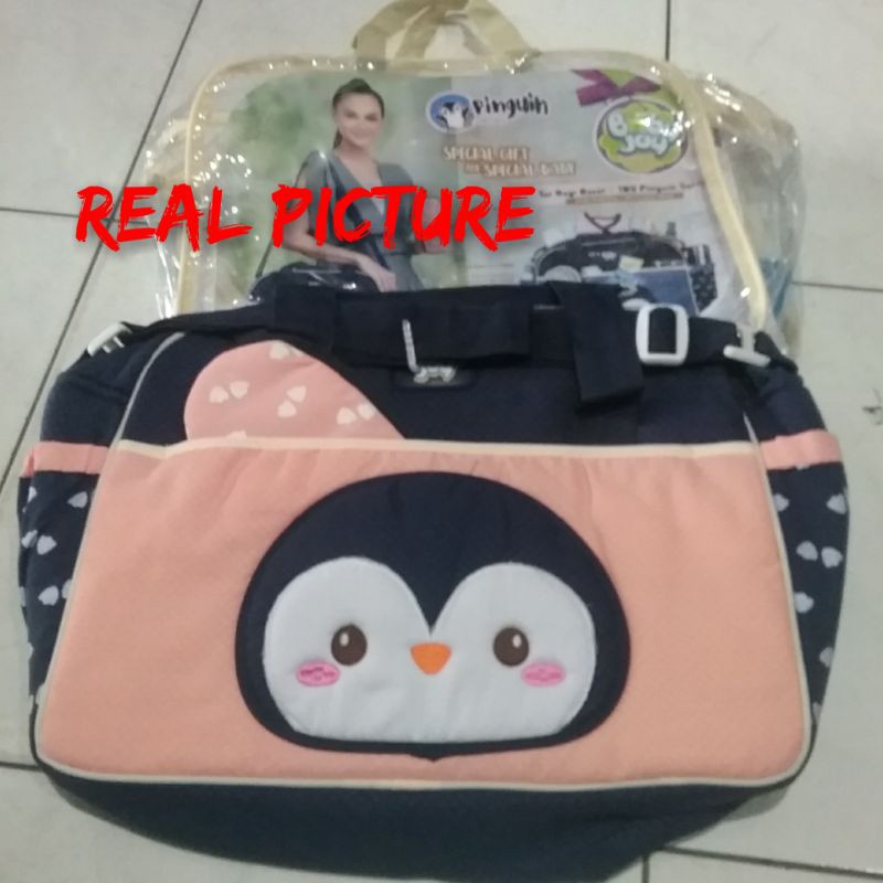 jxL BJT1038 jnd BABY JOY SERI PENGUIN TAS BESAR + TEMPAT BOTOL SUSU