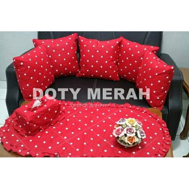 Set Sarung Bantal Kursi Sofa Motif Polkadot Dotty Hijau Orange  Ungu Merah