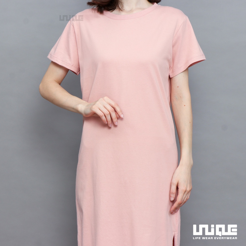 UNIQUE - (Dress Series) Midi Dress With Slit Peach