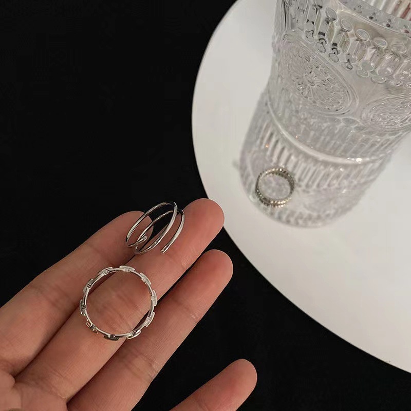 Set Cincin Model Terbuka Dapat Disesuaikan Gaya Korea Untuk Wanita