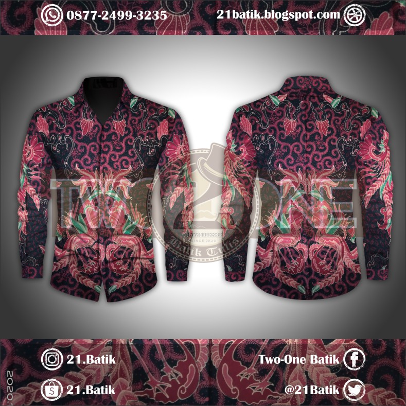 BATIK TULIS PREMIUM HALUSAN KEMEJA PRIA / WANITA FULL ISIAN (WARNA HITAM MERAH TUA)