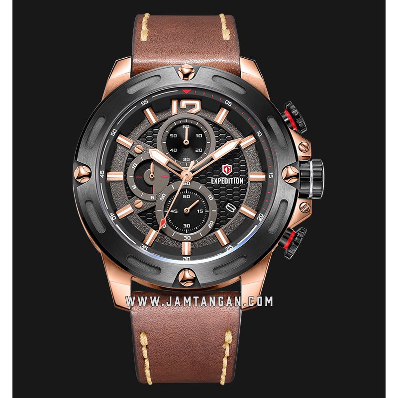 Expedition E 6780 MC LBRBA Chronograph Men Black Dial Brown Leather Strap