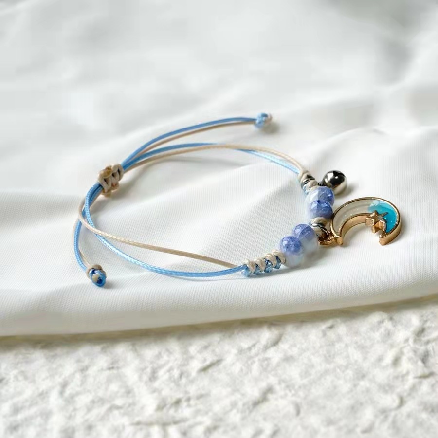 ED - GELANG TANGAN TALI KOREA MOTIF BULAN & BINTANG / GELANG TALI KOREA BESTIE / BRACELET GELANG TANGAN COUPLE BESTIE-2