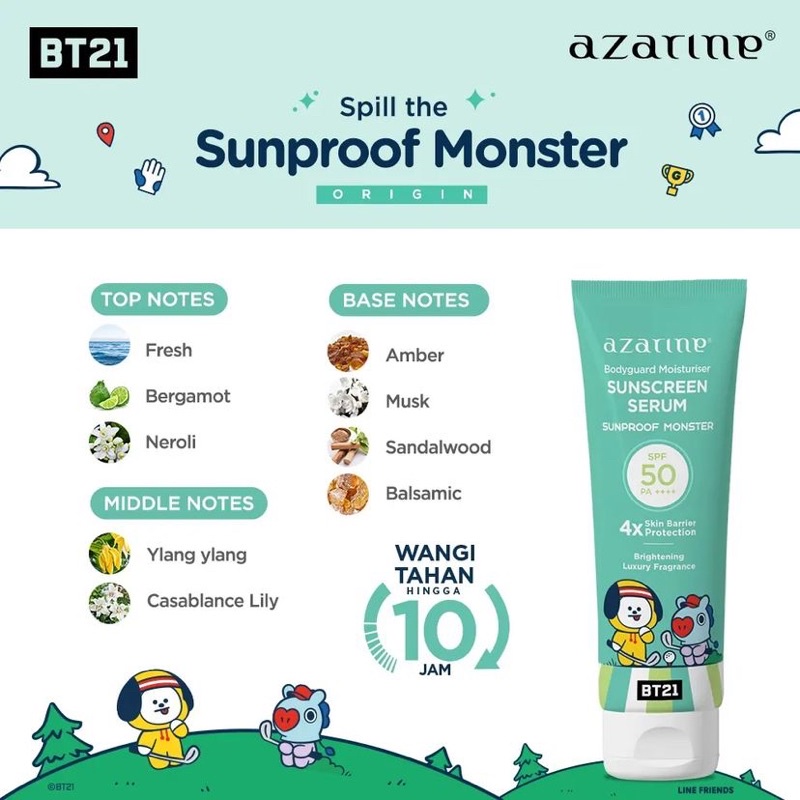 AZARINE Body Guard Moisturizer Sunscreen Serum 100ml - BT21 Edition | Sunscreen Body Guard Serum