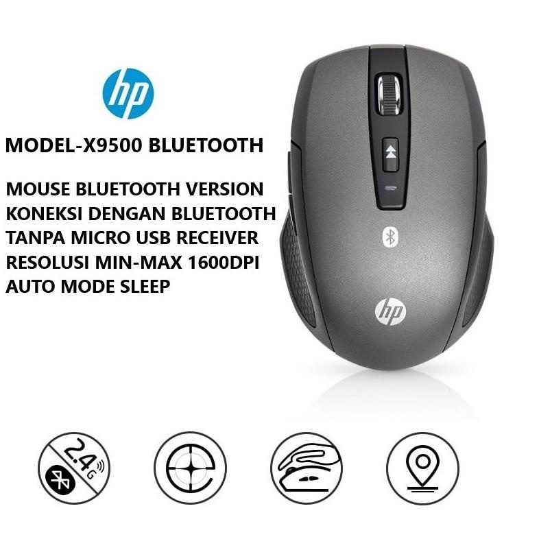 Kualitas Puas Mouse Bluetooth HP X9500 Bluetooth Version 1600DPI / Mouse Bluetooth
