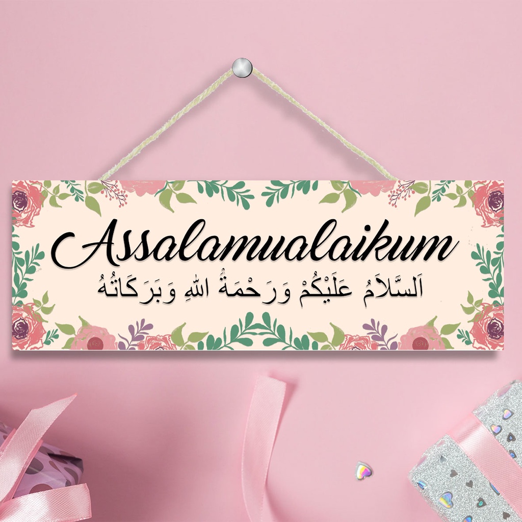 bisa custome teks Hiasan Dinding Islam Kaligrafi ASSALAMUALAIKUM Pajangan Rumah Shabby Gantungan Pintu Wall Decor