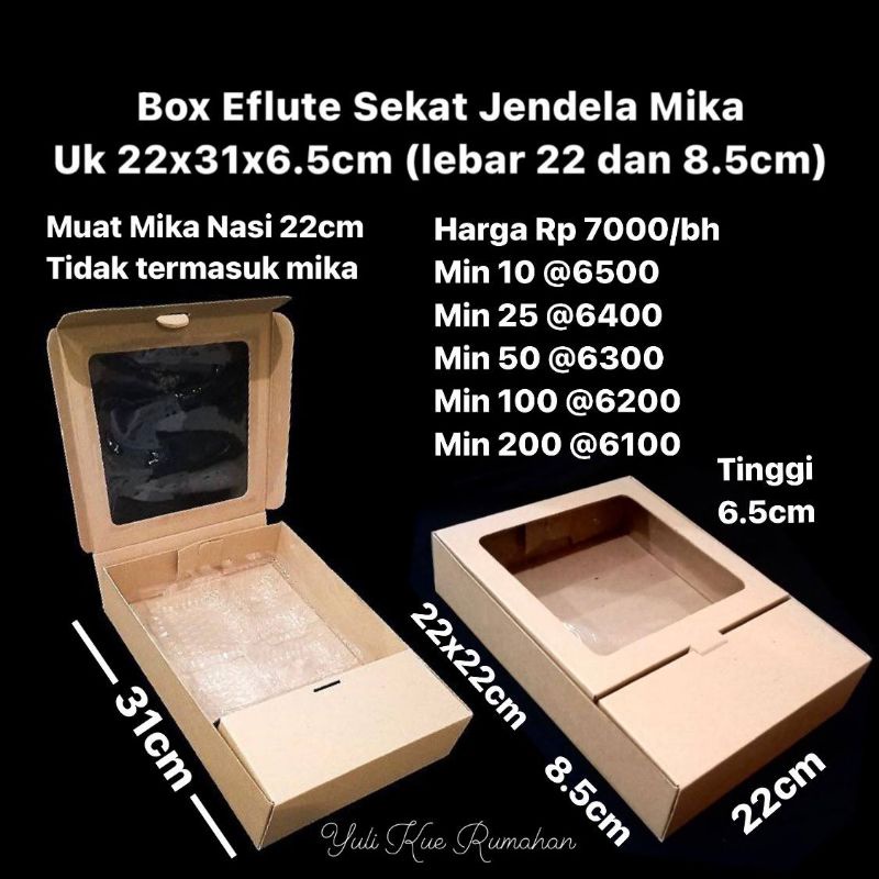 

Box Eflute Sekat Jendela Mika 22x31x6.5cm (lebar 22cm dan 8.5cm) utk catering