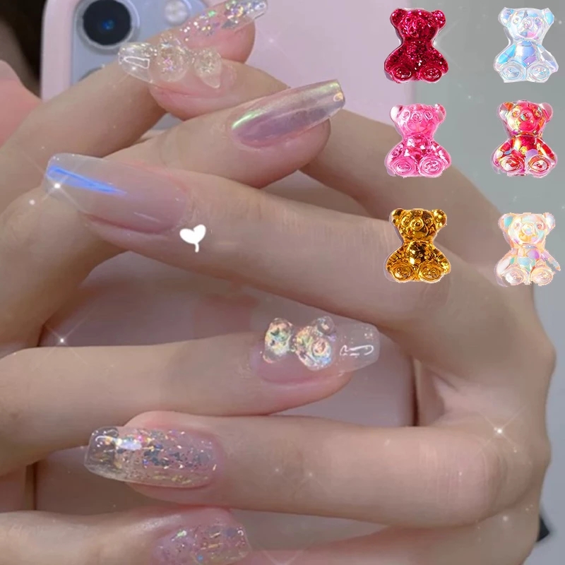 10pcs 8x10mm Stiker Kristal Glitter Bentuk Beruang 3d Untuk Dekorasi Nail Art