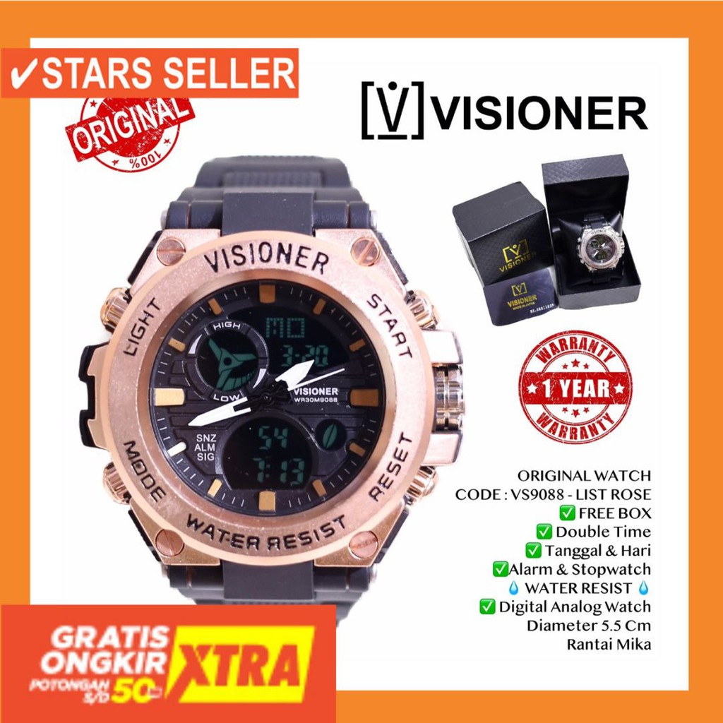 JAM TANGAN GROSIR MURAH LELAKI ANTI KARAT AIR LAKI / Jam tangan original VISIONER anti air tali