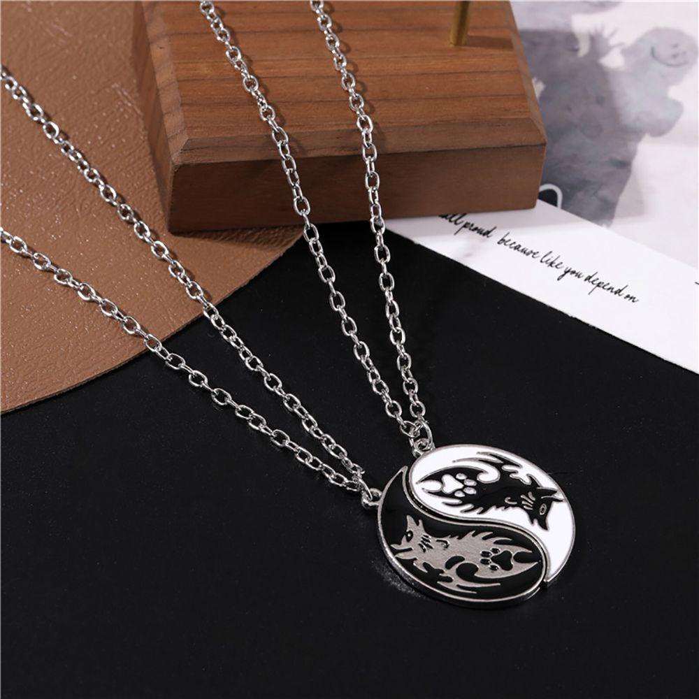 Agustinina Couple Necklace Trendy 2Pcs/set Unisex Wanita Pecinta Persahabatan Kalung Pria Untuk Sahabat Gaya Cina Gosip Naga Liontin