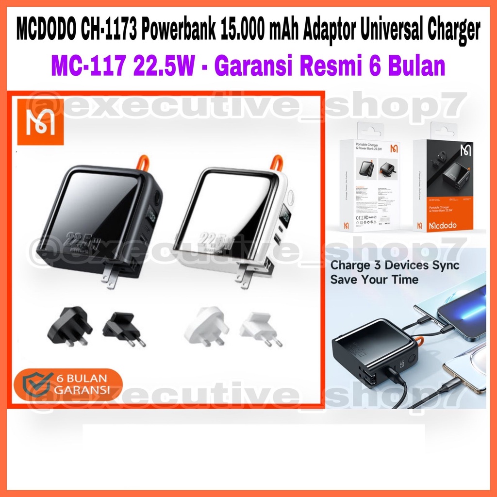 MCDODO CH-1173 Powerbank 15.000 mAh Adaptor Universal Charger MC-117 22.5W - Garansi Resmi 6 Bulan