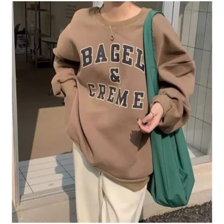 BAGEL &amp; CREME SWEATER OVERSIZE OBLONG CREWNECK WANITA