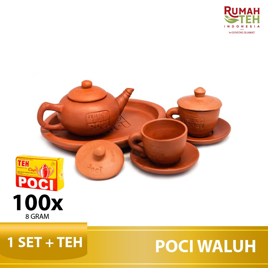 Set Poci Teh Tanah Liat Tipe Waluh - Perangkat Minum Teh + Teh Poci Kuning Lusinan
