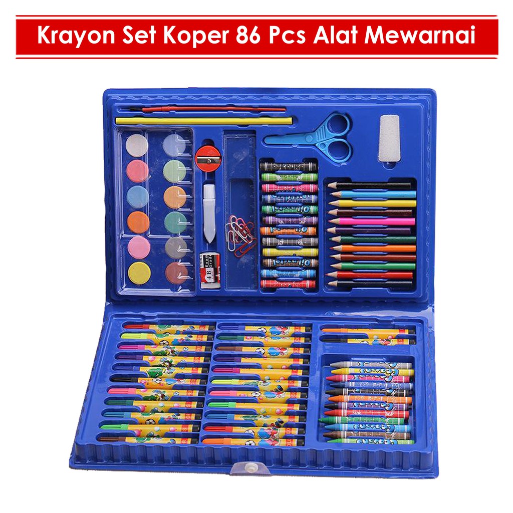 Set Krayon Koper 86 pcs Crayon Alat Menggambar Pensil Warna Coloring - Biru Pink