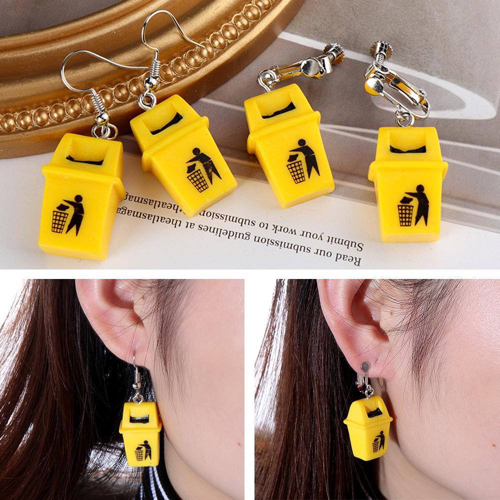 R-flower 1pasang Tempat Sampah Anting Fashion Handmade Klip Telinga Kreatif Ear Stud Lucu Menjuntai