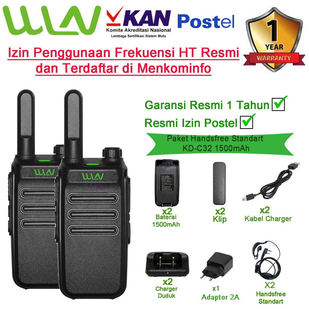 HT walkie talkie WLN KD-C32 Paket Handsfree - FBI1500mAH