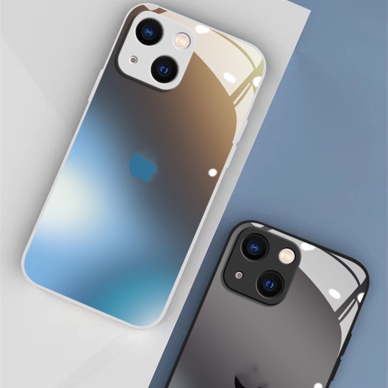 Casing Silikon + Kaca Warna Gradasi Untuk iphone 11 12 pro max 13 pro max Xs XR