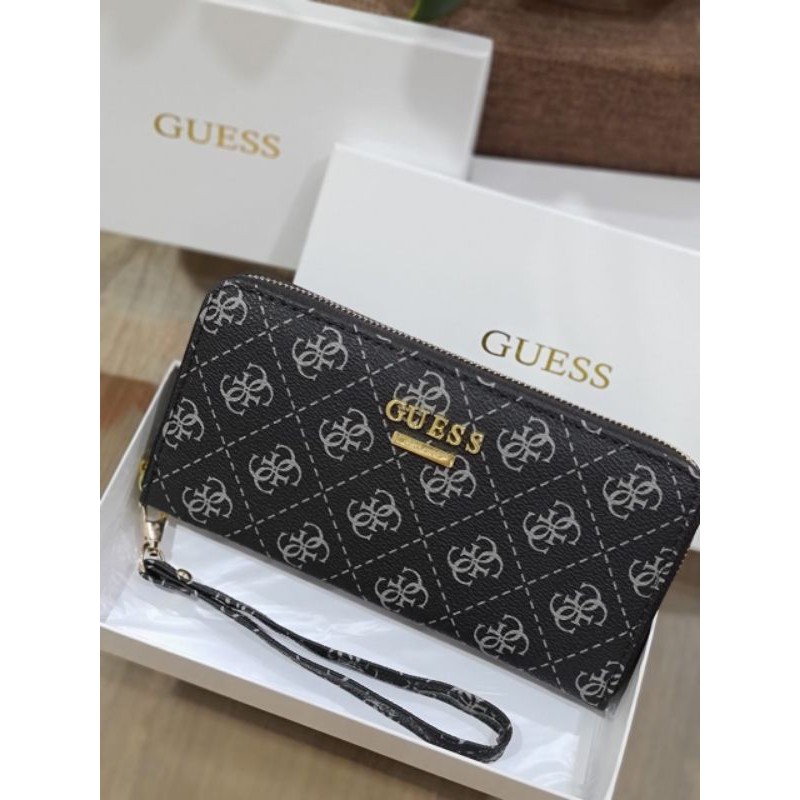 Guess Embossed Dami Wallet with Box / dompet retseleting guess / guess zipper wallet