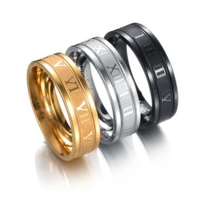 promo Cincin Titanium Huruf Romawi Roman Hitam Black Gold Silver - BR313