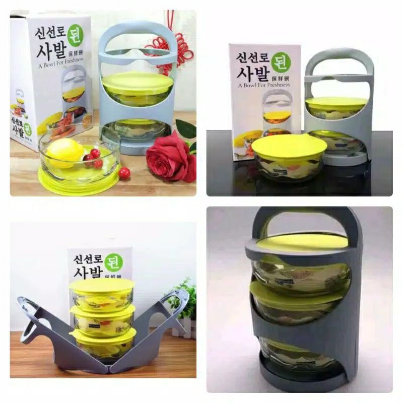 RANTANG BOWL SET 3PCS / Rantang Saji / Rantang Makanan / Rantang Susun 3 / Rantang Korea /