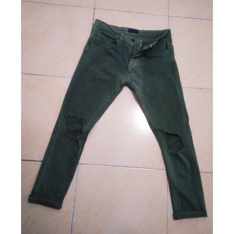 JEANS ZARA MAN BULL DENIM BROKEN KNEE SKINNY STRETCH