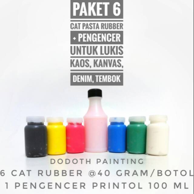 

Paket 6 Cat Pasta Rubber Lukis Kaos, Kanvas, Denim, Tembok + Pengencer