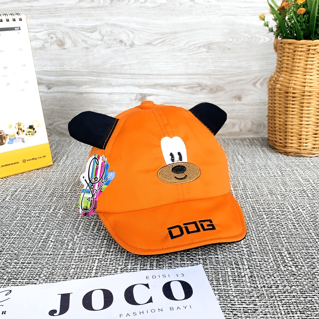 Jocoproduction - Topi Fashon Baby Hat Doggie Cute Anak Bayi Laki-laki & Perempuan Unisex Bordir-PET Dog - Oren