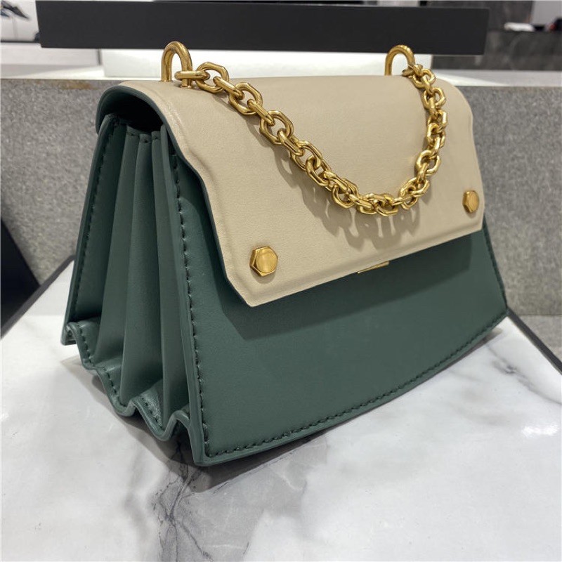 Two-Tone Chain Handle Crossbody Bag