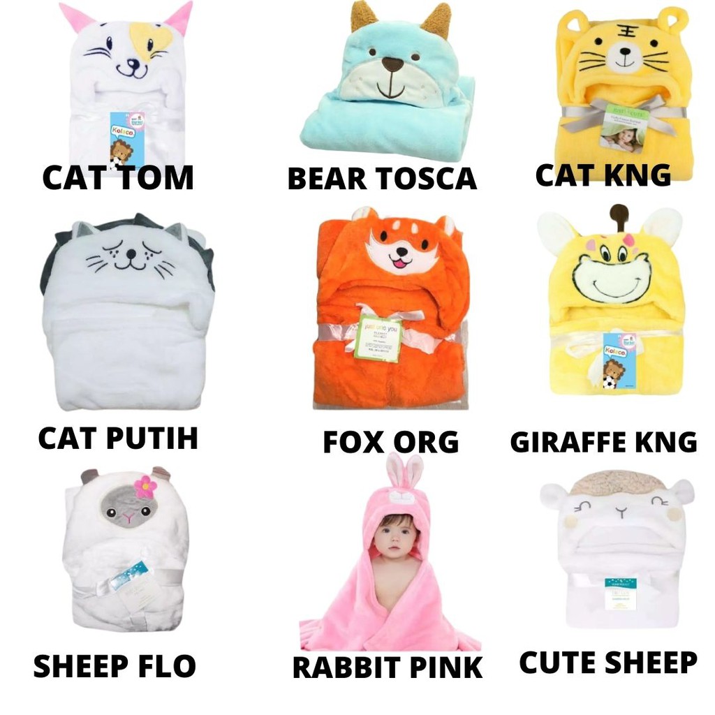 Selimut Bayi Topi Boneka A/Selimut Bayi Karakter Fleece