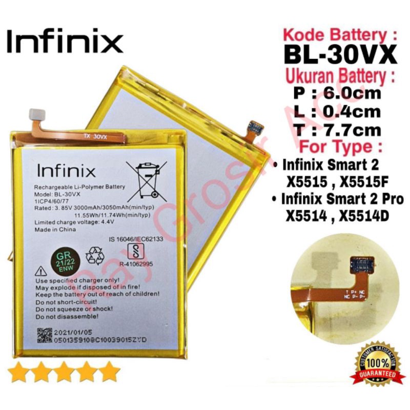 Baterai Original INFINIX Smart 2 X5515 X5514 X5514D BL-30VX BL30VX