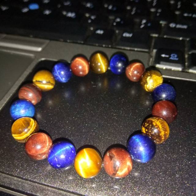 Gelang batu tiger eye 3 warna coklat,merah,biru natural