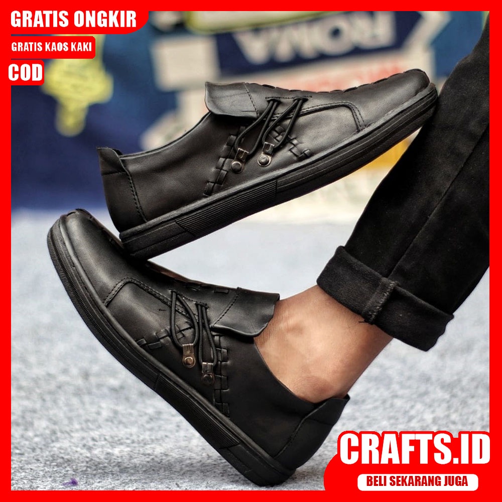 CRAFTS X FIXXI Sepatu Slip On Pria Sepatu Pria Casual Sepatu Kasual Antislip Slop Kulit Asli Kerja Kantor Kondangan Cowok/Cowo Gaya Santai Kekinian Murah Terlaris Original