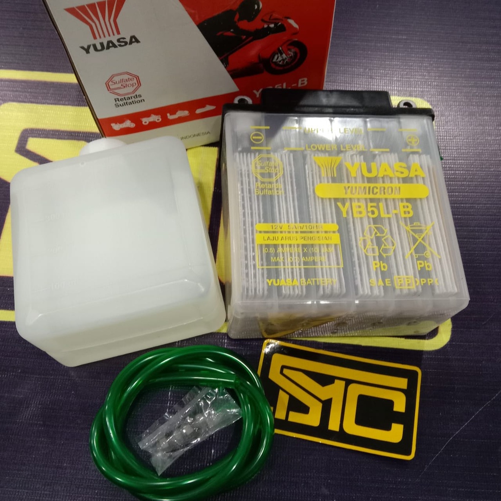 Accu Aki Motor Basah YB5L-B Yuasa Grand - Supra -  Vega - Revo Lama - Mio Karbu