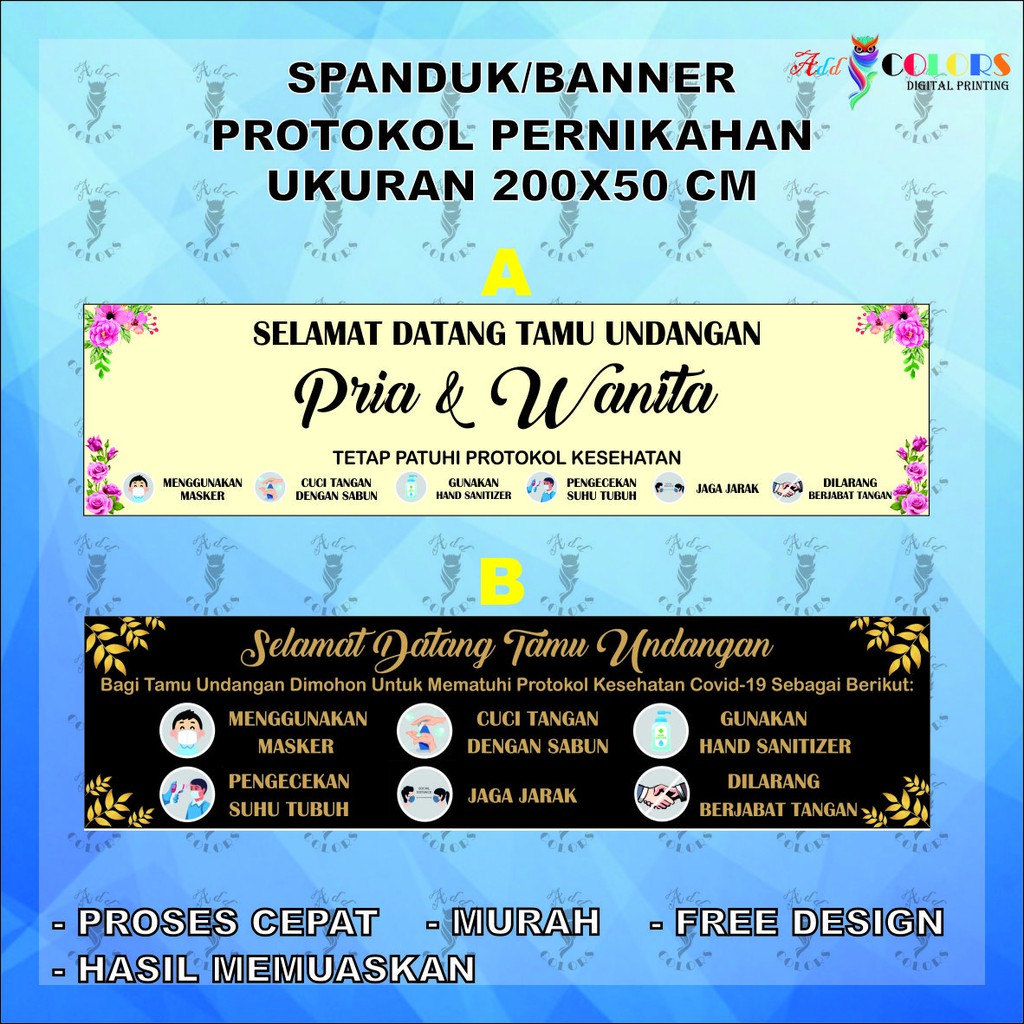Banner/Spanduk Protokol Kesehatan Pernikahan Ukuran 200X50 cm