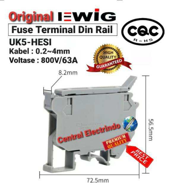 UK5-HESI Fuse Terminal Block Din Rail EWIG (0.2~4mm) 800V/6.3A.