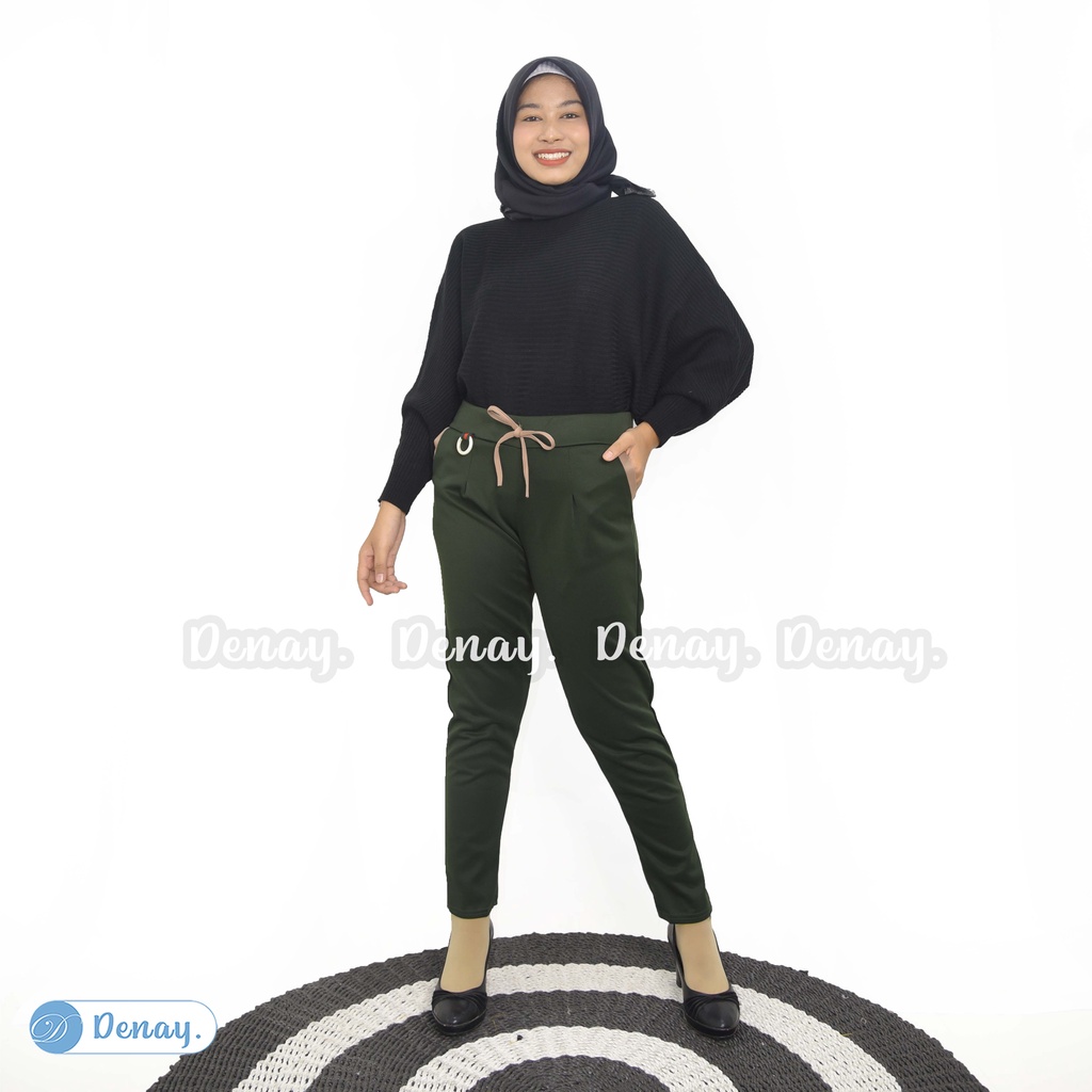 TOKODENAY - Celana Panjang Wanita Basic Scuba Premium Pants Mode Beggy - Yana Ring Standar - Fashion Muslim