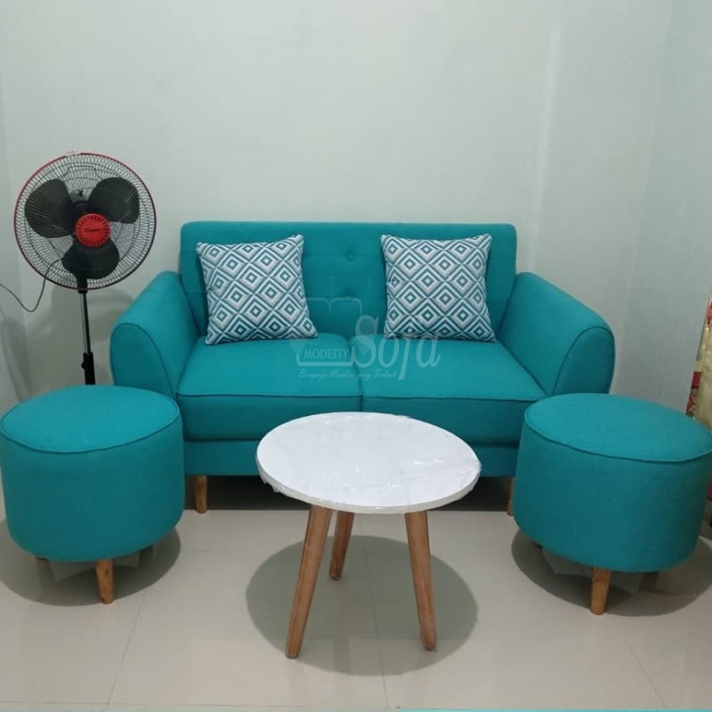 Sofa Minimalis Modesty 2 Seater 2 Stool Bulat +Meja Coffee table Bulat