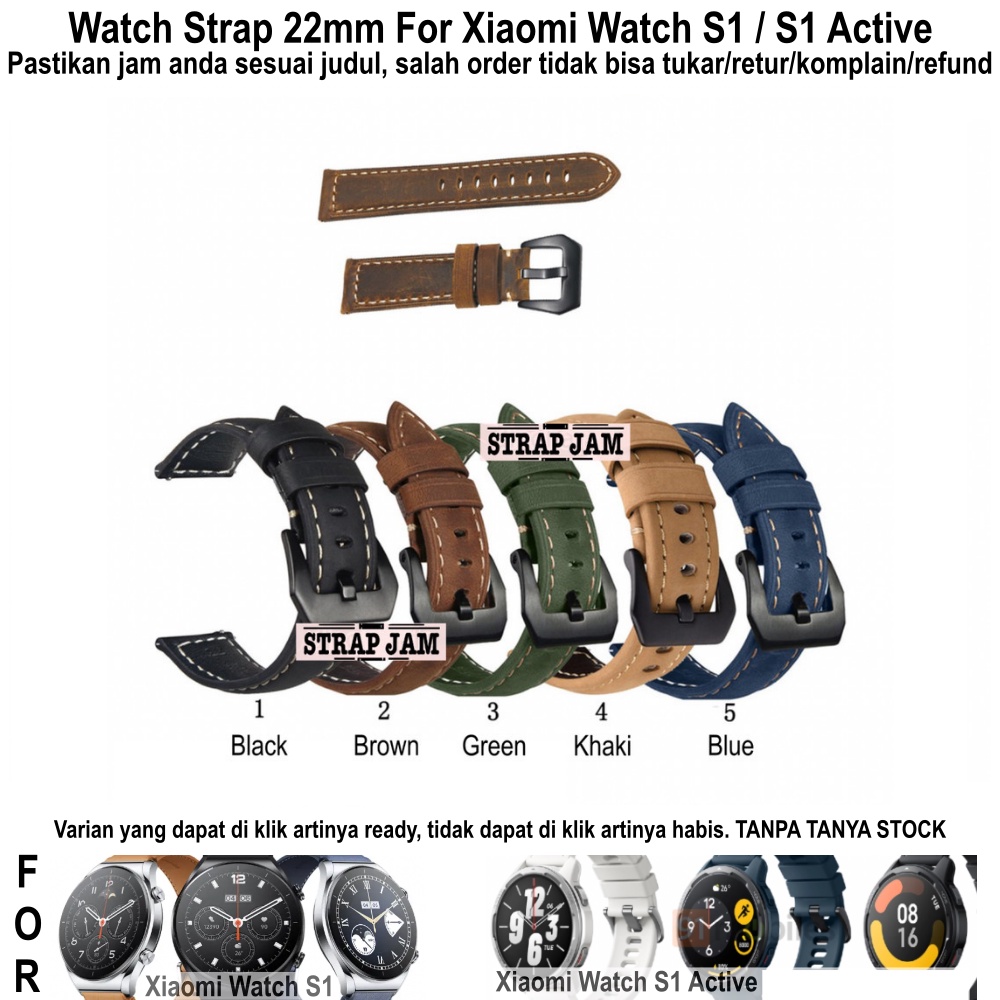 Strap Xiaomi Watch S1 / S1 Active - Tali Jam Tangan 22mm Kulit Leather Crazy Horse Tebal