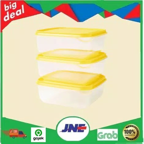 Tempat Makanan / Kotak Makan Transparan, Kuning 14 X 14 X 6 Cm Isi 3 Pcs Pr961