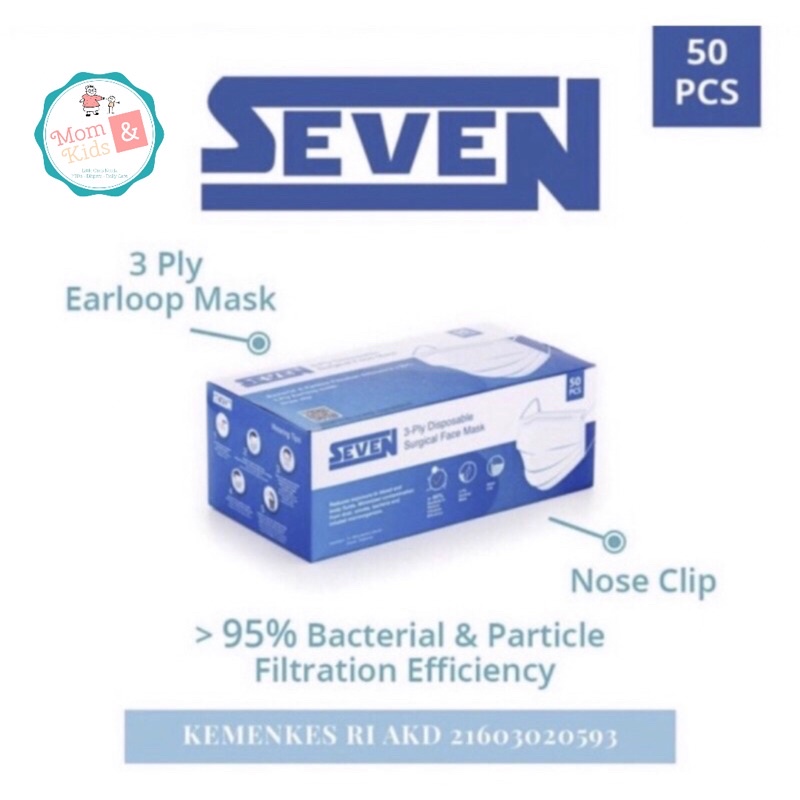 Masker Medis Earloop Seven 3 Ply 50 pcs / Masker Medis Seven 3 Ply