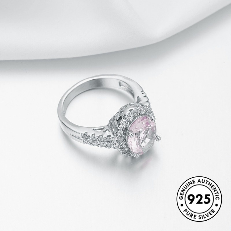 Cincin S925 Silver Hias Kristal Berlian Warna Pink