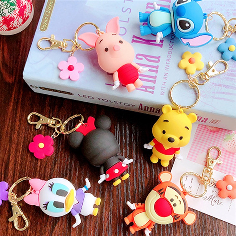 TK Fashion Creative Disney PVC Keychain Winnie the Pooh Stitch Mickey Donlald Duck Keychain Figure Doll Toys