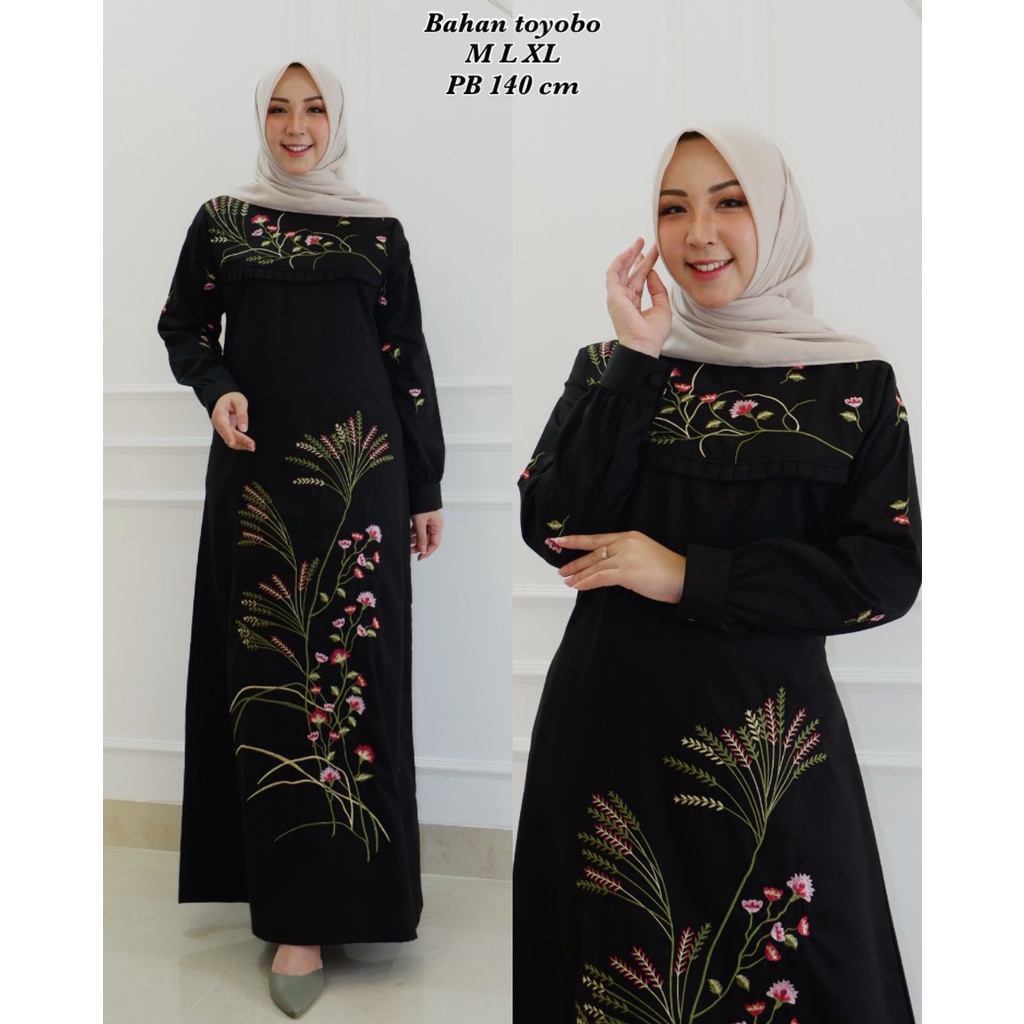 Gamis Toyobo Bordir ~ Gamis toyobo terbaru 2021 ~ Baju Gamis Wanita Dewasa Bahan Toyobo PREMIUM ~ CO
