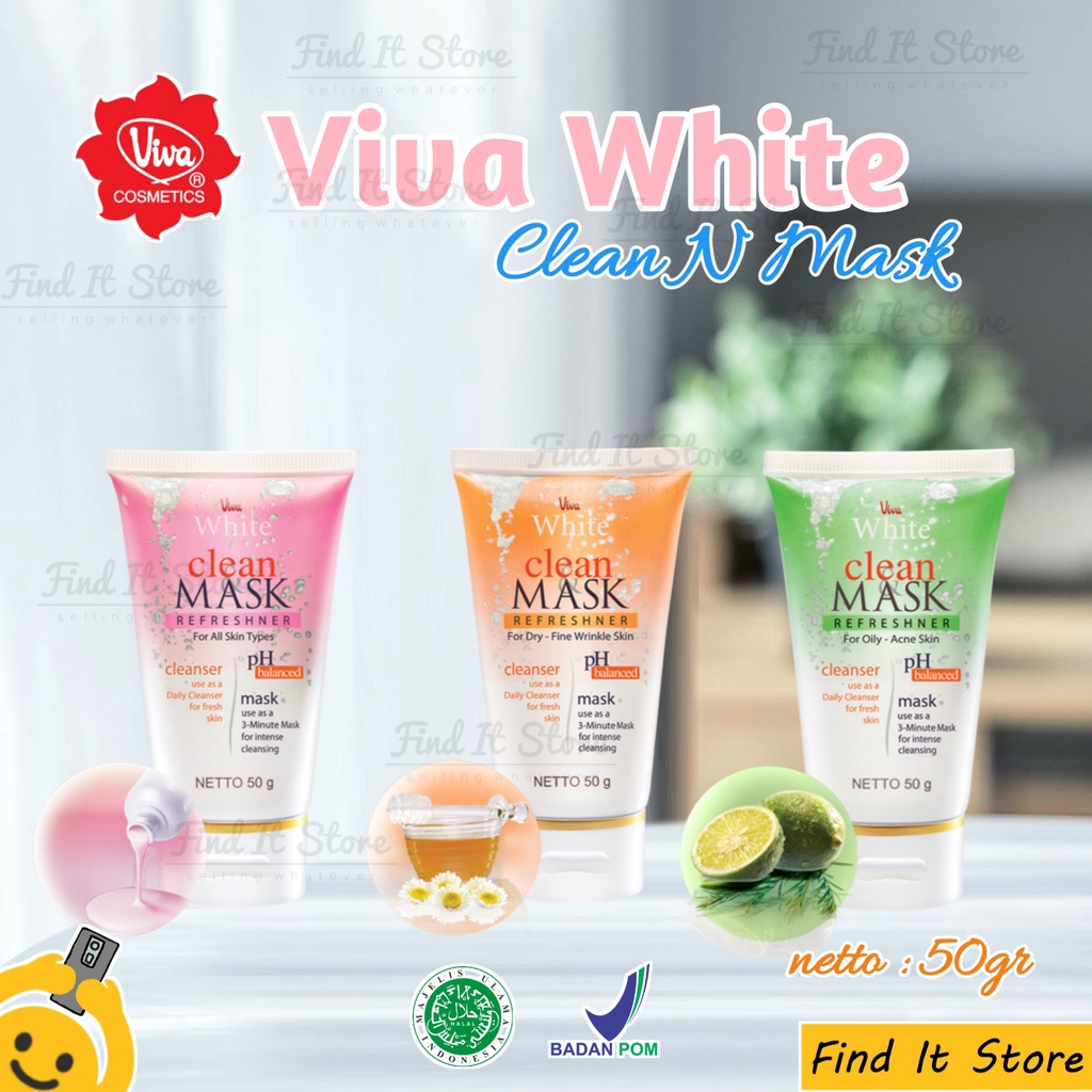 Viva White Clean Mask Refreshner Face Cleanser 50g | Pembersih Wajah | Masker Wajah | BPOM