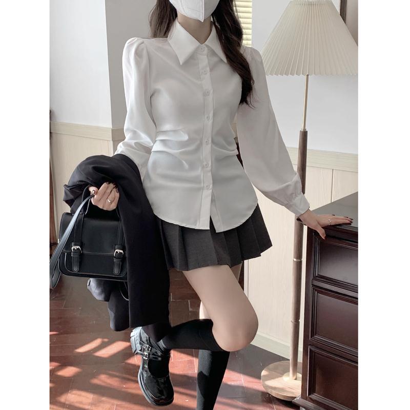 blus korea kemeja lengan puff blus putih blus atasan chic