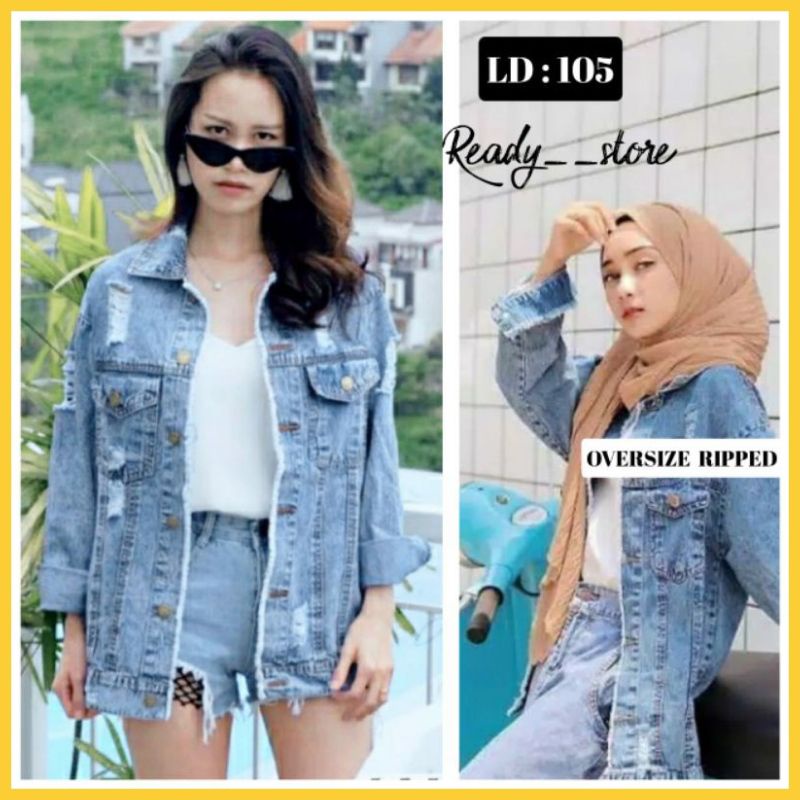 LD 105-110CM JAKET JEANS WANITA OVERSIZE RIPPED KEKINIAN XL MURAH CEWE CEWEK TERBARU 2021 DEWASA SNOW ACID