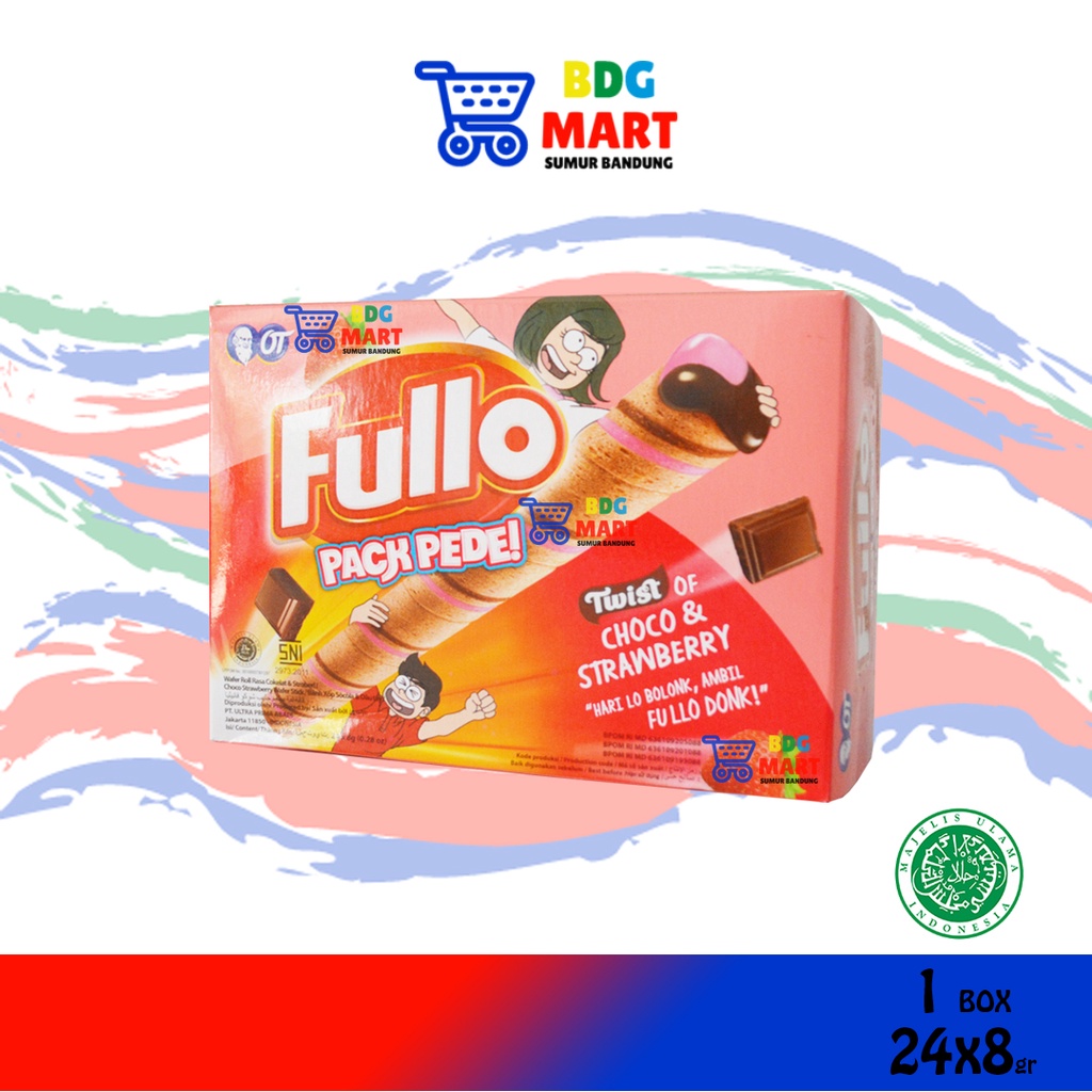 

Fullo Pack Choco Strawberry Wafer Roll Rasa Coklat Stroberi Halal MUI - 24 x 8gr