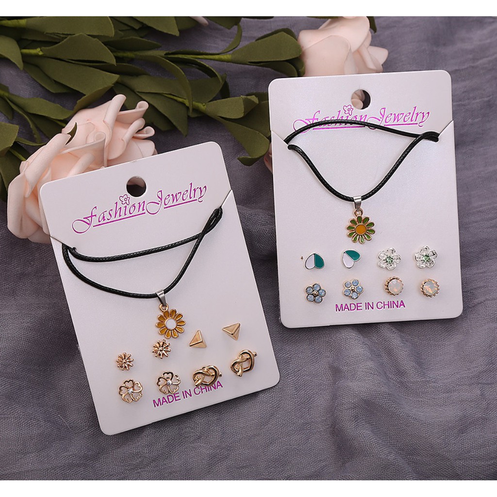 6 Pcs Set Kalung Liontin Anting Daisy Import Gaya Korea Fashion Tali Milenial Korean Necklace Bunga