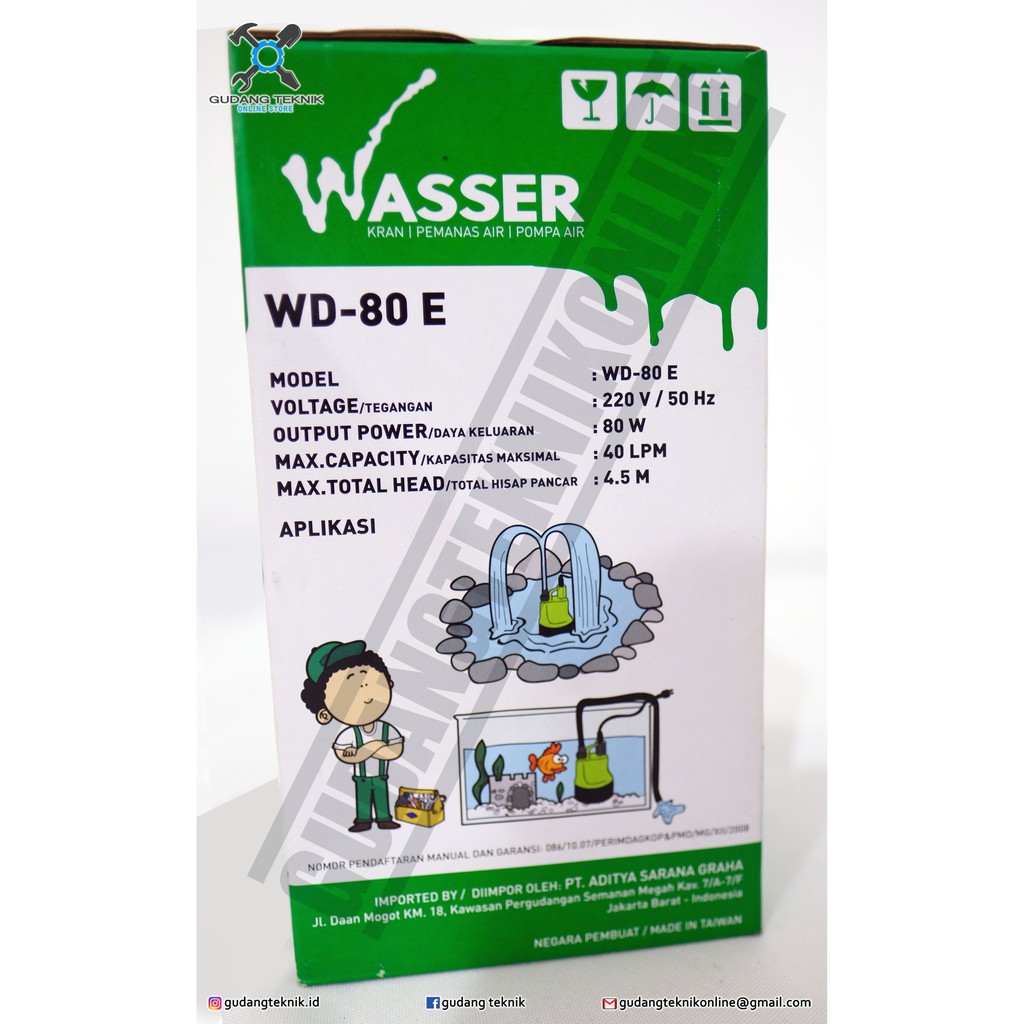 Pompa Celup Wasser WD 80 E / Pompa Submersible Wasser WD80E Pompa Taman Akuarium dan Kolam